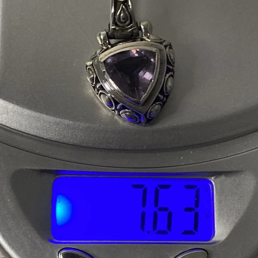 Vintage Sterling Silver & Faceted Amethyst Gemstone Pendant Necklace Bali Style